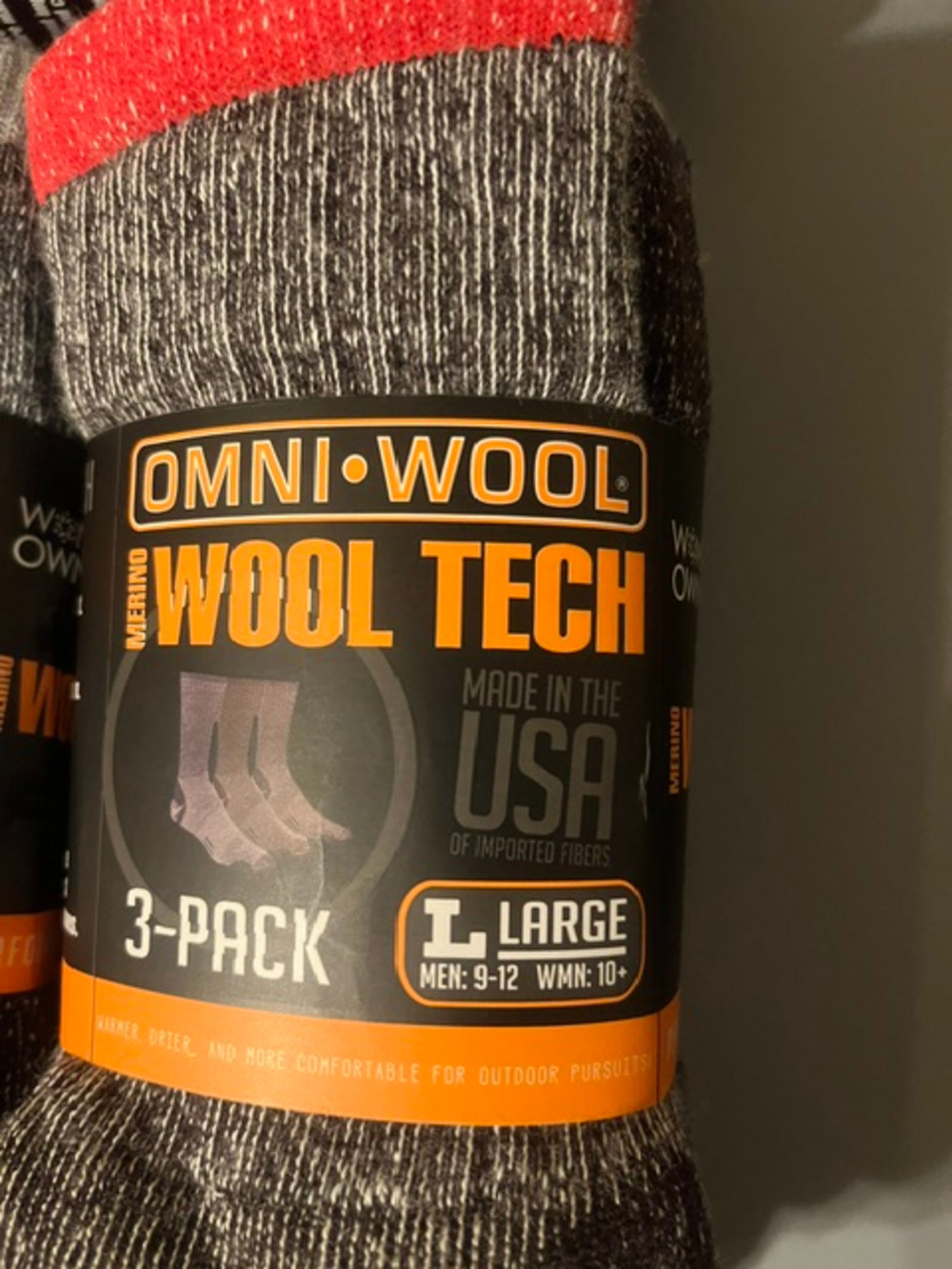 Wool Tech Merino Wool Hiking Socks 3 Pack Large Made In USA